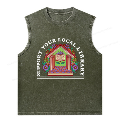 Pagewings Support Your Local Library Unisex Washed Tank Top