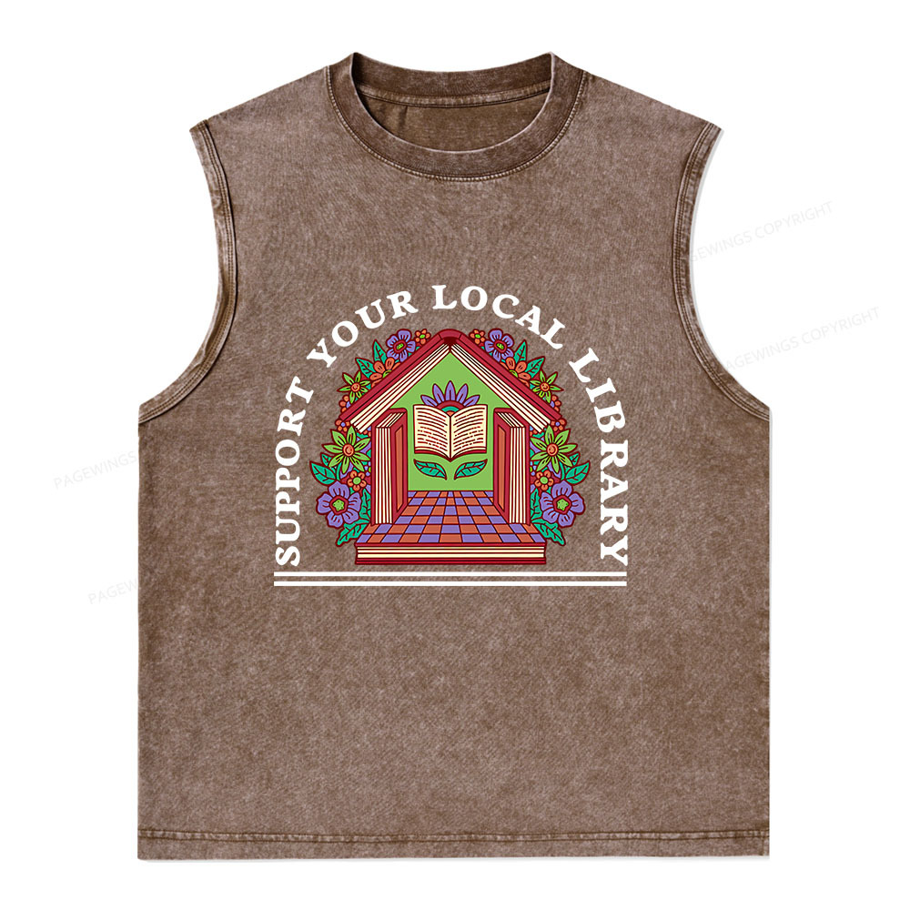 Pagewings Support Your Local Library Unisex Washed Tank Top