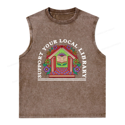 Pagewings Support Your Local Library Unisex Washed Tank Top