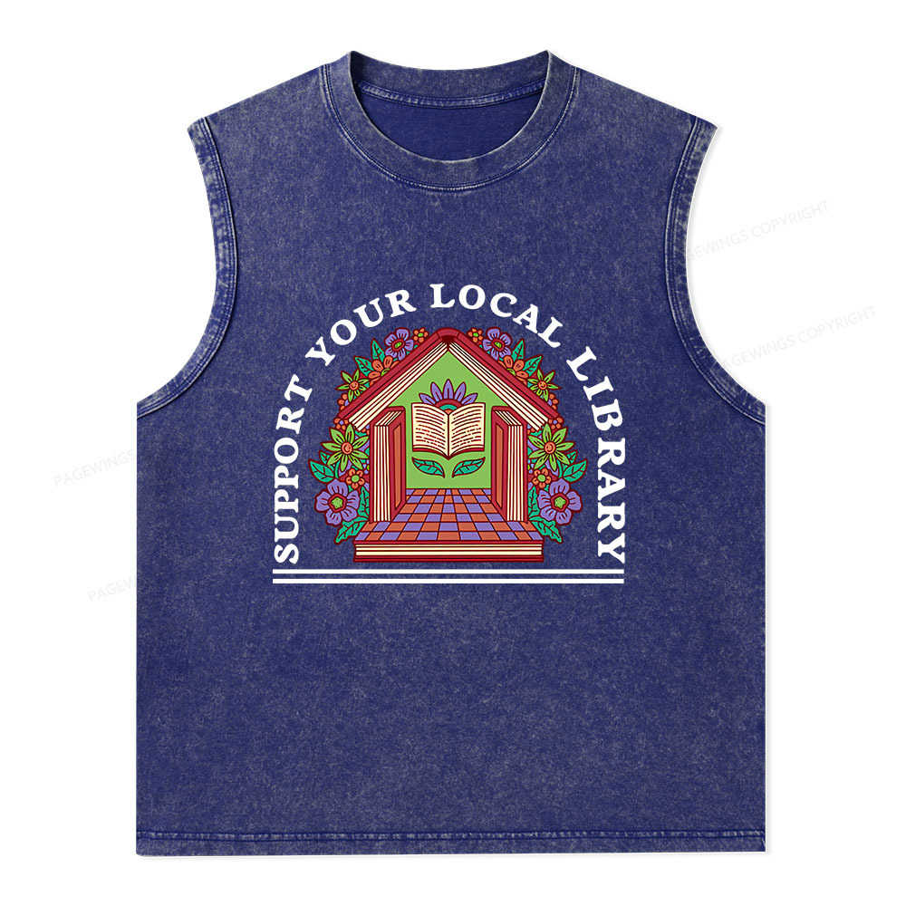 Pagewings Support Your Local Library Unisex Washed Tank Top