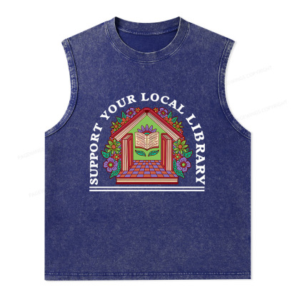 Pagewings Support Your Local Library Unisex Washed Tank Top