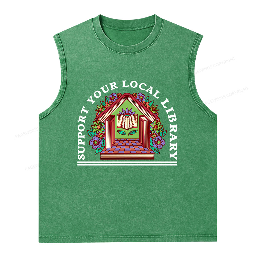 Pagewings Support Your Local Library Unisex Washed Tank Top