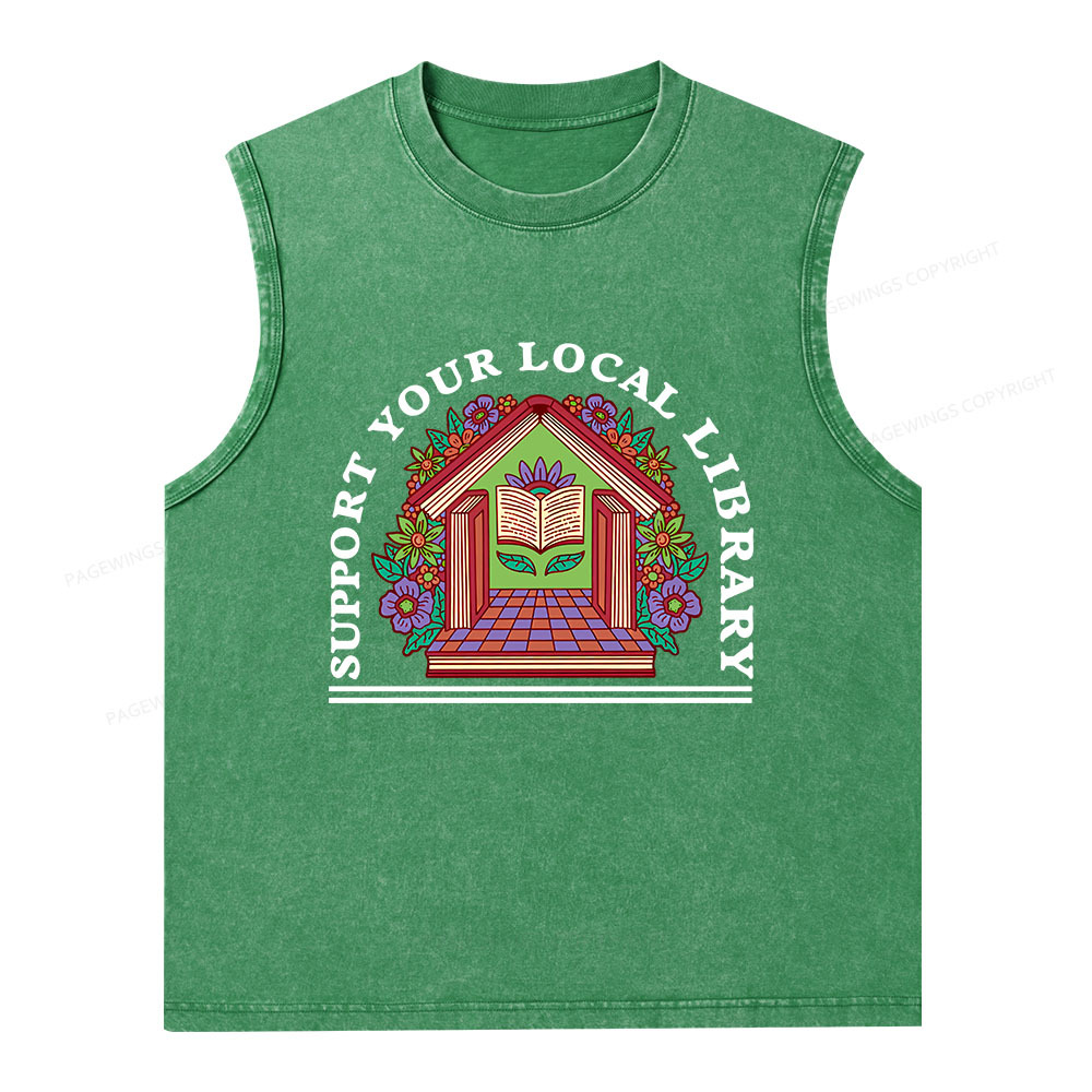Pagewings Support Your Local Library Unisex Washed Tank Top
