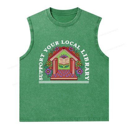 Pagewings Support Your Local Library Unisex Washed Tank Top