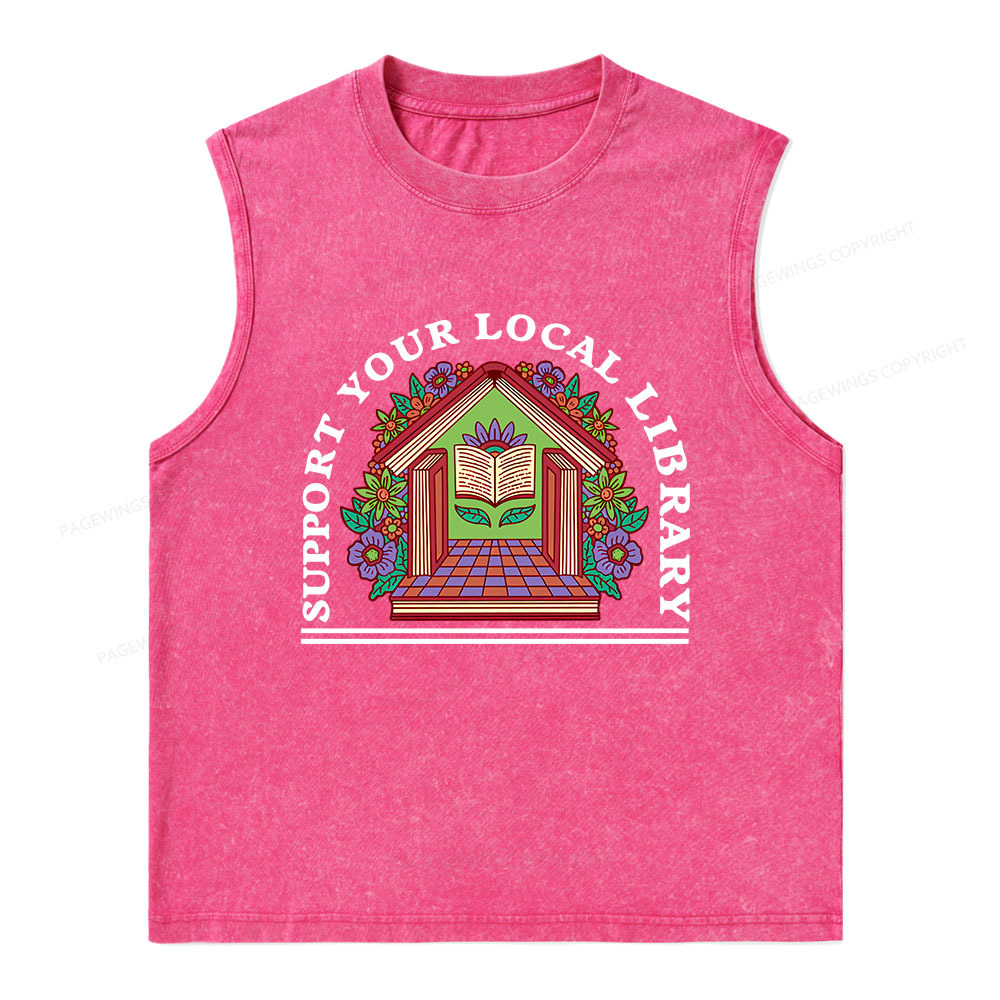 Pagewings Support Your Local Library Unisex Washed Tank Top