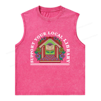 Pagewings Support Your Local Library Unisex Washed Tank Top