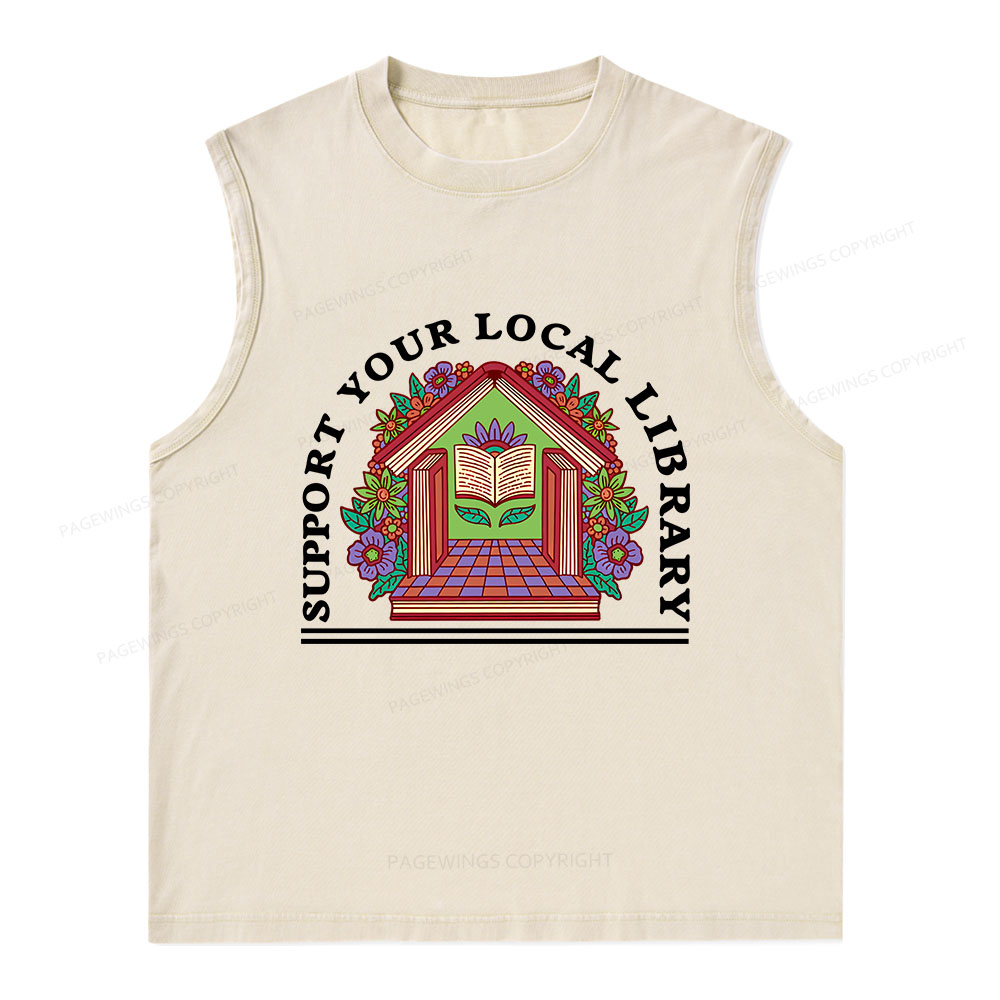 Pagewings Support Your Local Library Unisex Washed Tank Top