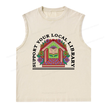 Pagewings Support Your Local Library Unisex Washed Tank Top