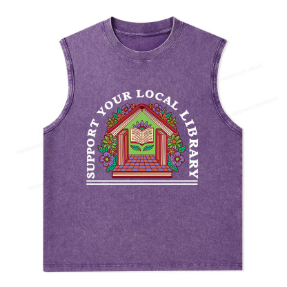 Pagewings Support Your Local Library Unisex Washed Tank Top