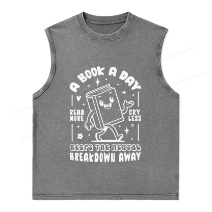 Pagewings A Book A Day Keeps The Mental Breakdown Away Unisex Washed Tank Top