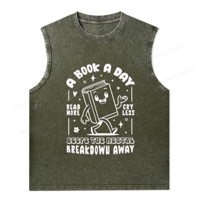 Pagewings A Book A Day Keeps The Mental Breakdown Away Unisex Washed Tank Top