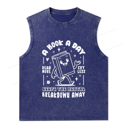 Pagewings A Book A Day Keeps The Mental Breakdown Away Unisex Washed Tank Top