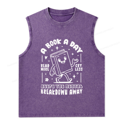 Pagewings A Book A Day Keeps The Mental Breakdown Away Unisex Washed Tank Top