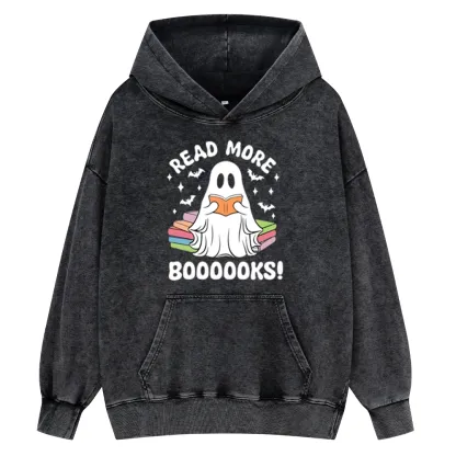 Pagewings Halloween Read More Booooks Unisex Washed Hoodie