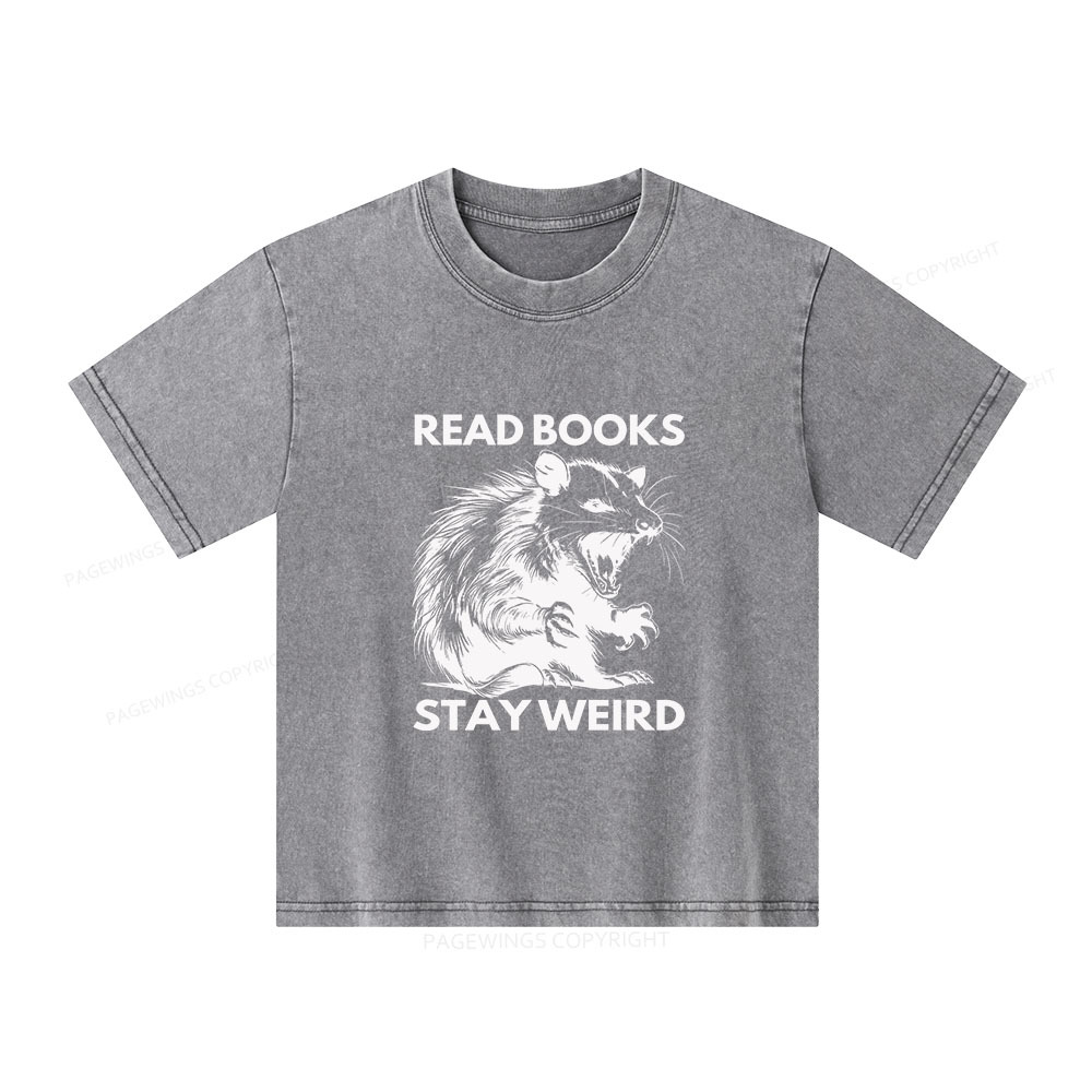 Pagewings Read Books Stay Weird Unisex Kids Washed T-shirt