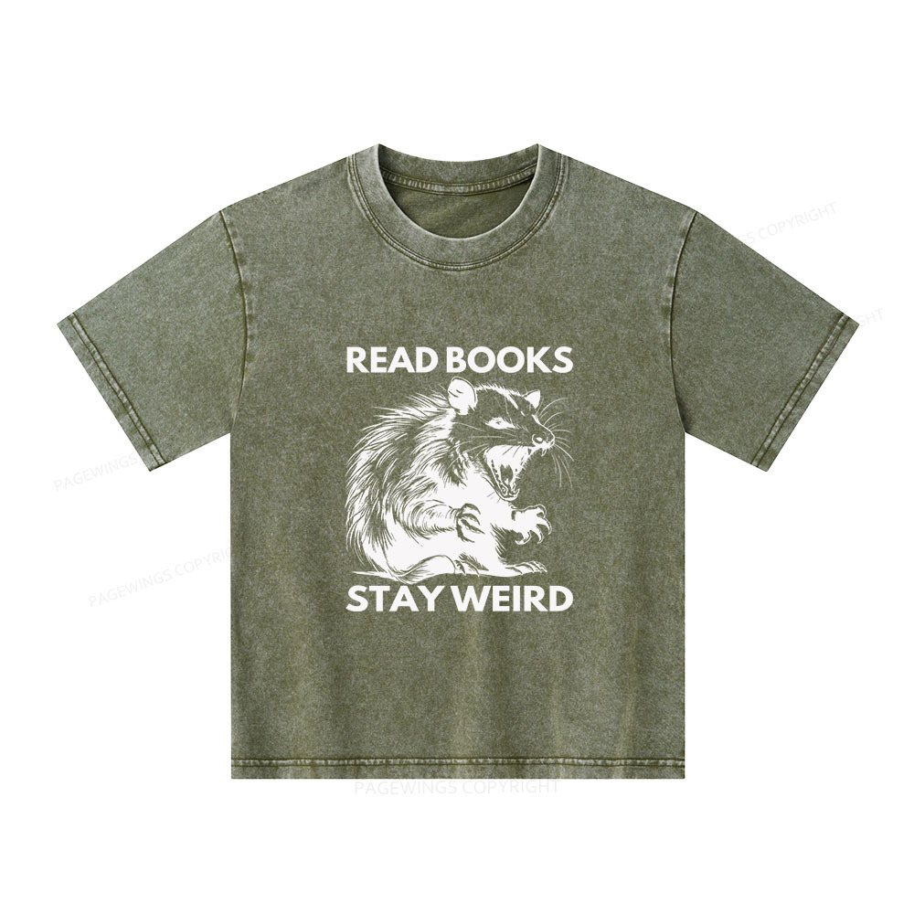 Pagewings Read Books Stay Weird Unisex Kids Washed T-shirt