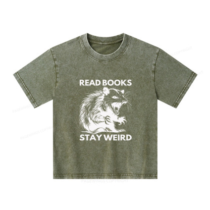 Pagewings Read Books Stay Weird Unisex Kids Washed T-shirt