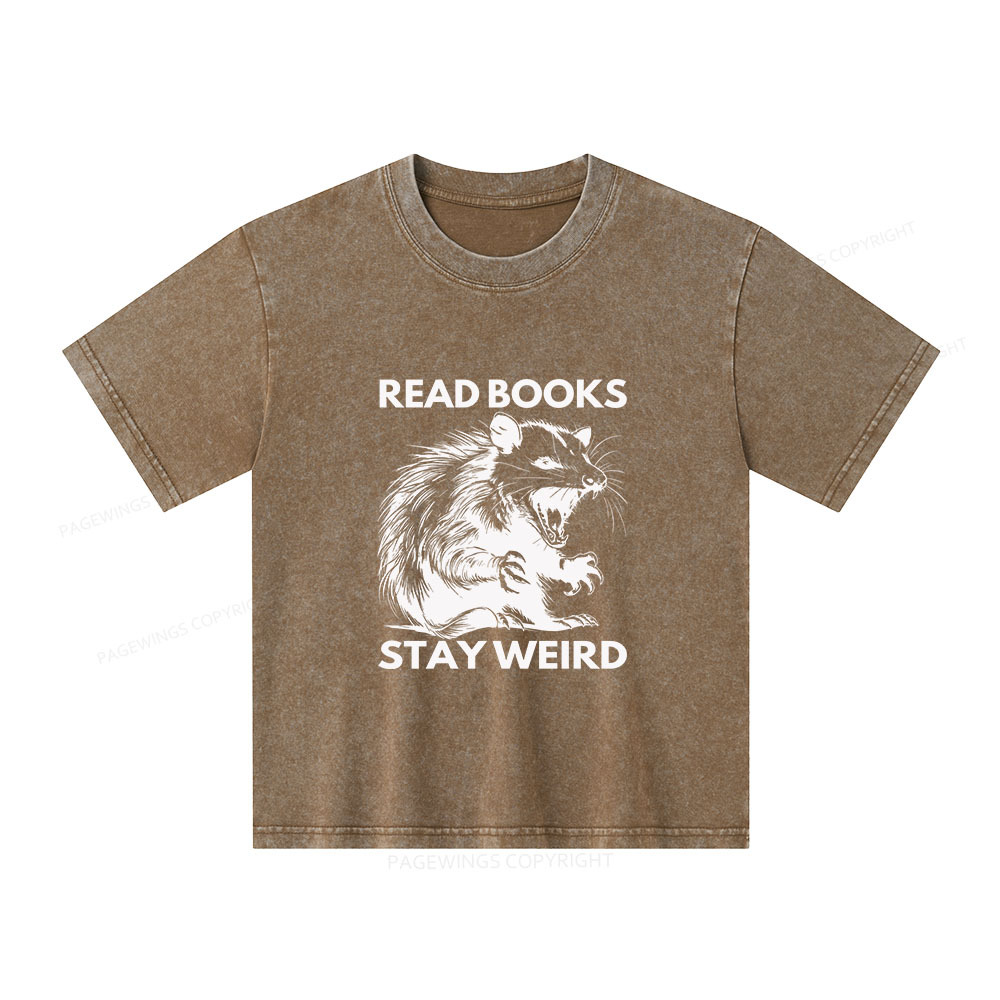 Pagewings Read Books Stay Weird Unisex Kids Washed T-shirt