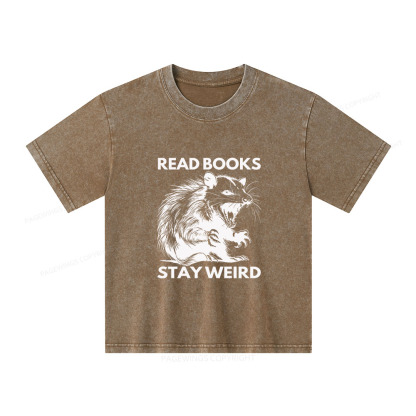 Pagewings Read Books Stay Weird Unisex Kids Washed T-shirt