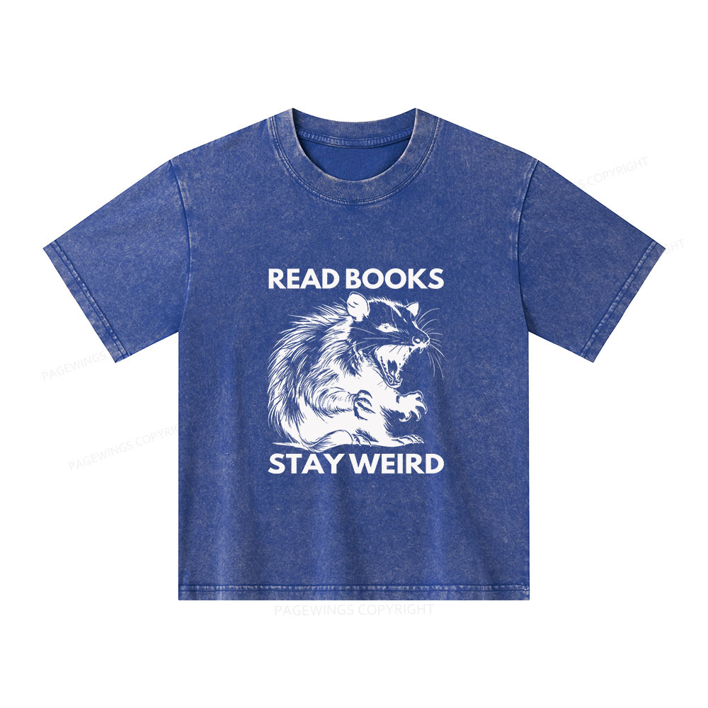 Pagewings Read Books Stay Weird Unisex Kids Washed T-shirt