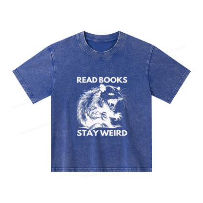 Pagewings Read Books Stay Weird Unisex Kids Washed T-shirt