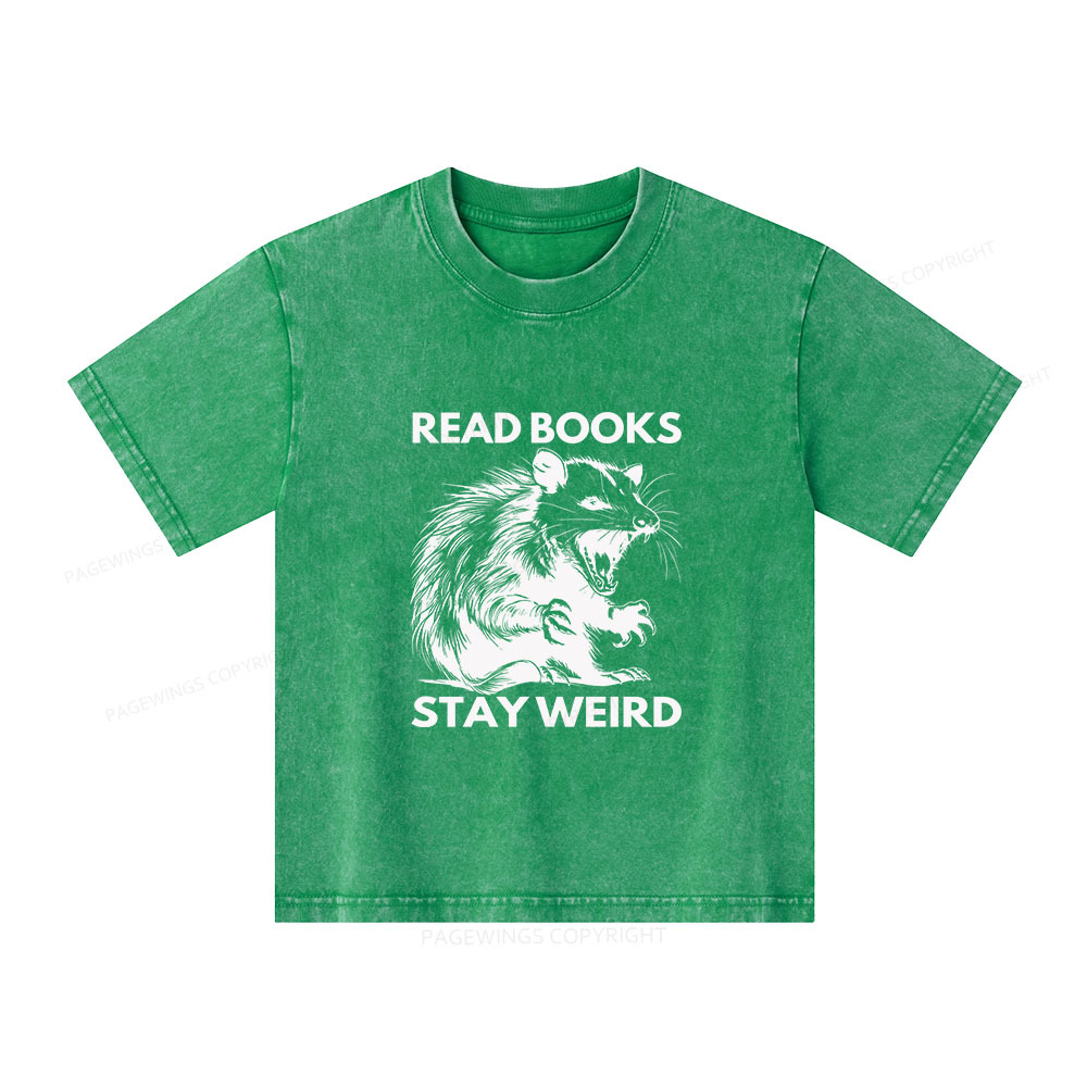 Pagewings Read Books Stay Weird Unisex Kids Washed T-shirt