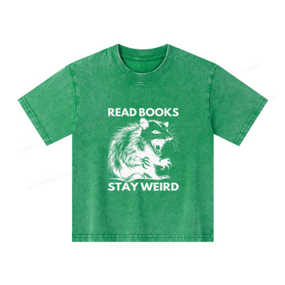 Pagewings Read Books Stay Weird Unisex Kids Washed T-shirt