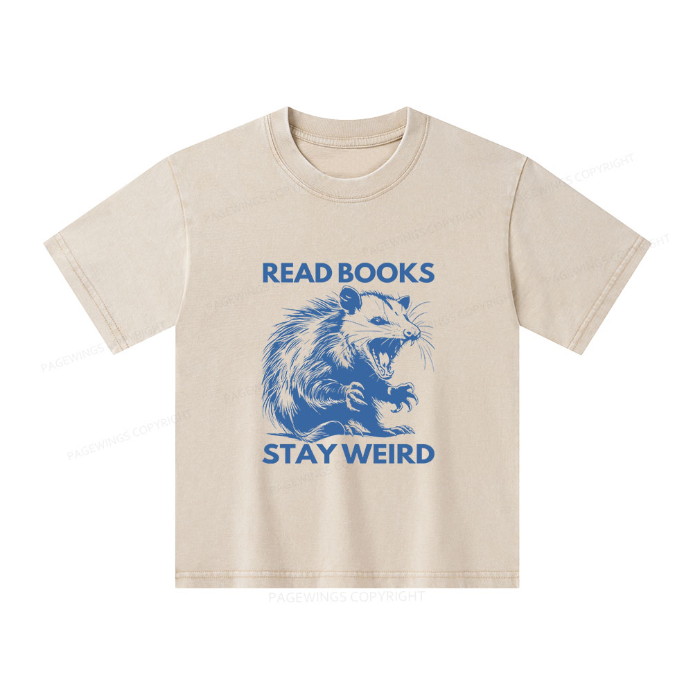 Pagewings Read Books Stay Weird Unisex Kids Washed T-shirt