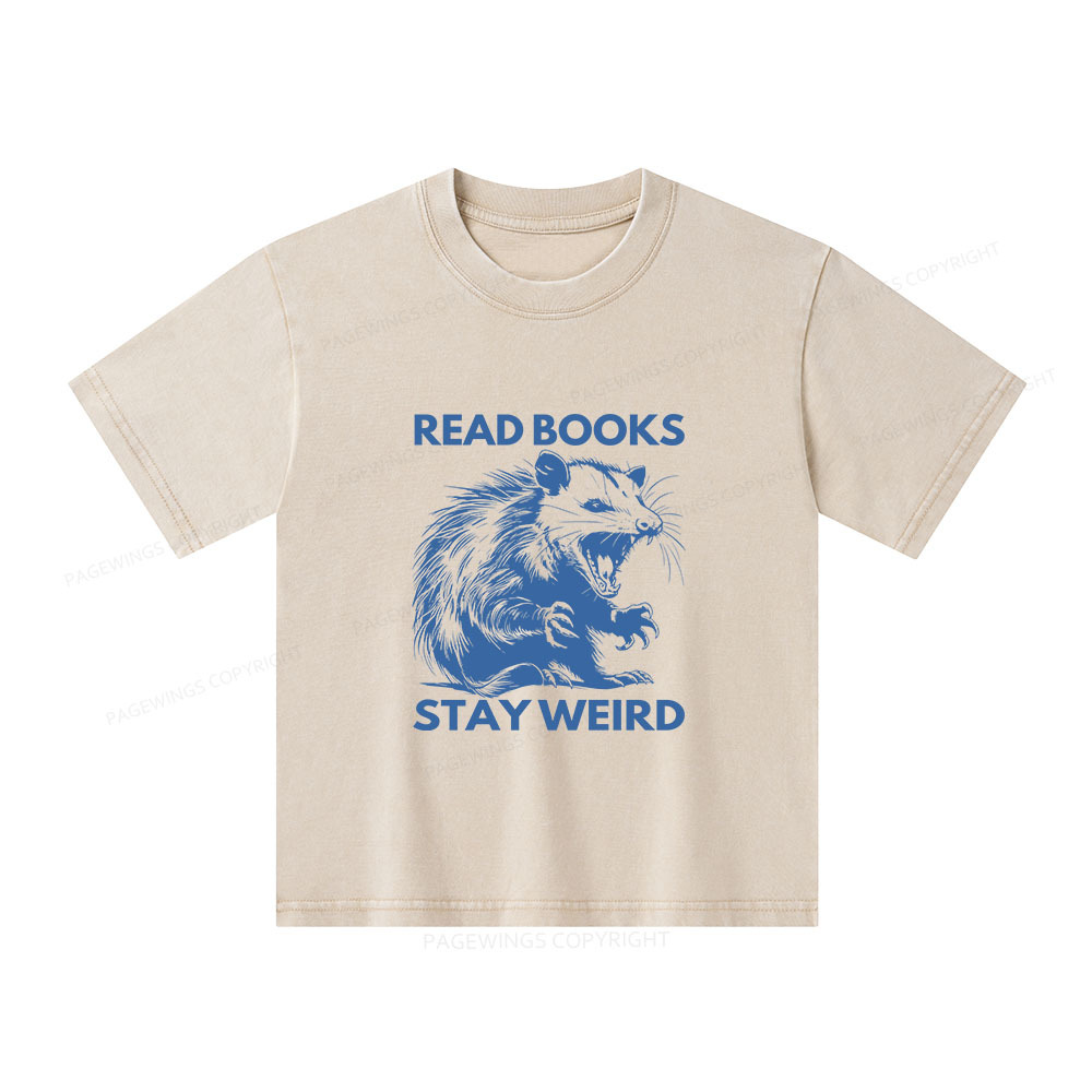 Pagewings Read Books Stay Weird Unisex Kids Washed T-shirt