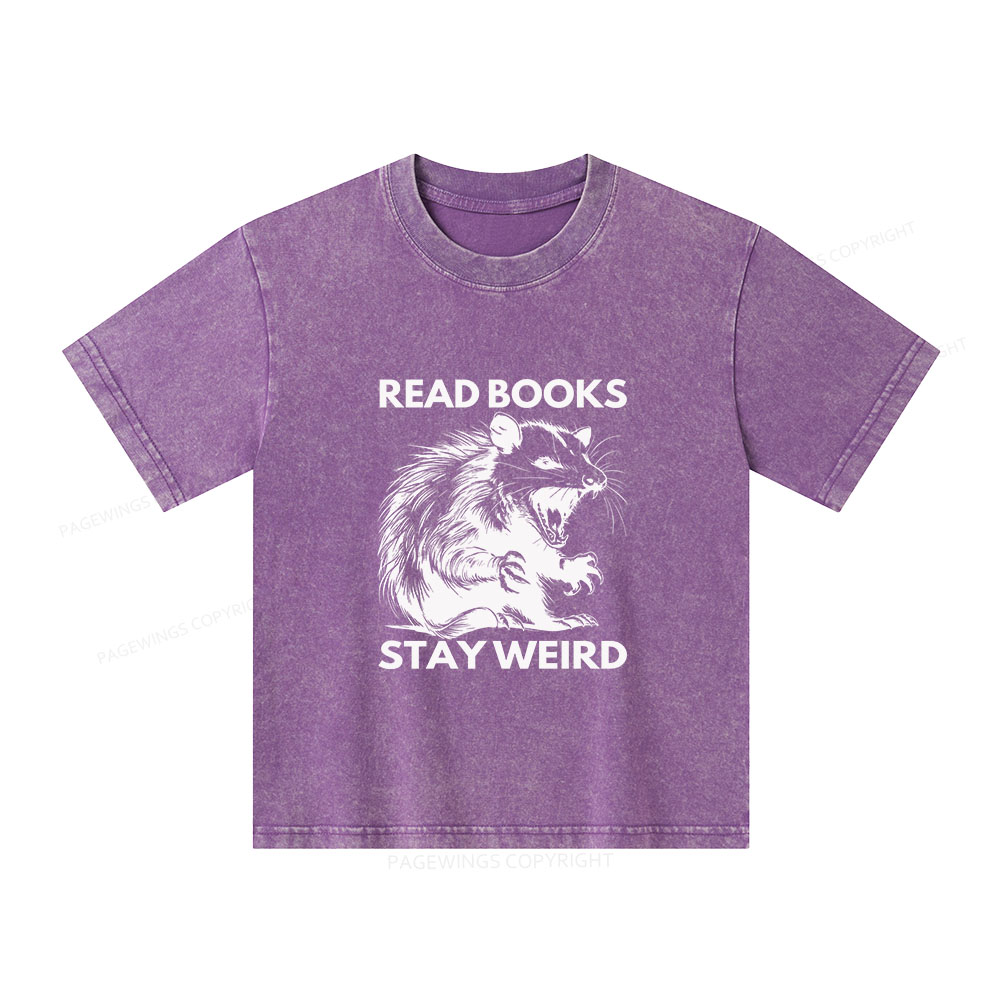 Pagewings Read Books Stay Weird Unisex Kids Washed T-shirt