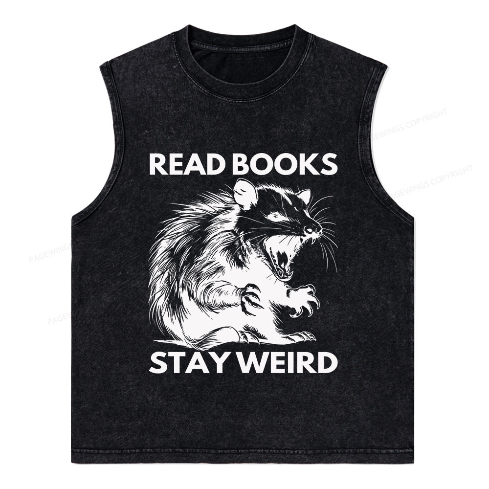 Pagewings Read Books Stay Weird Unisex Washed Tank Top