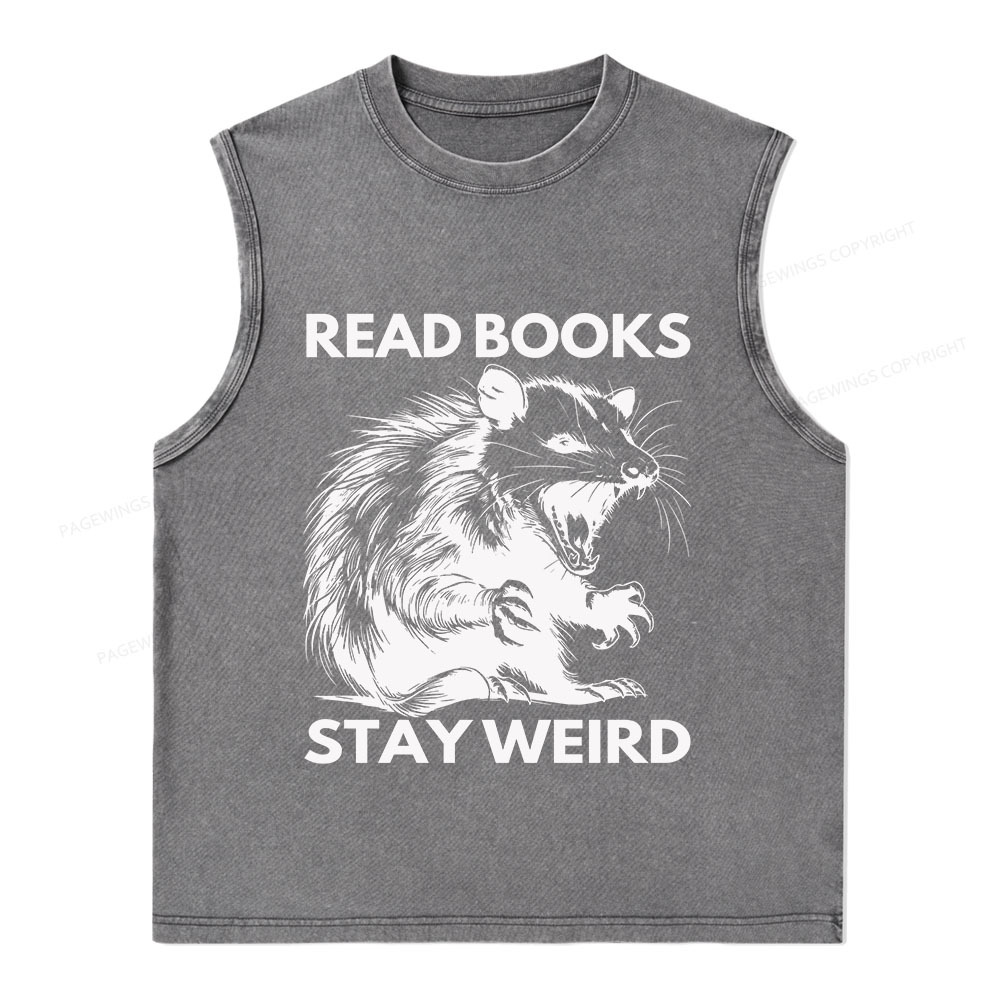 Pagewings Read Books Stay Weird Unisex Washed Tank Top