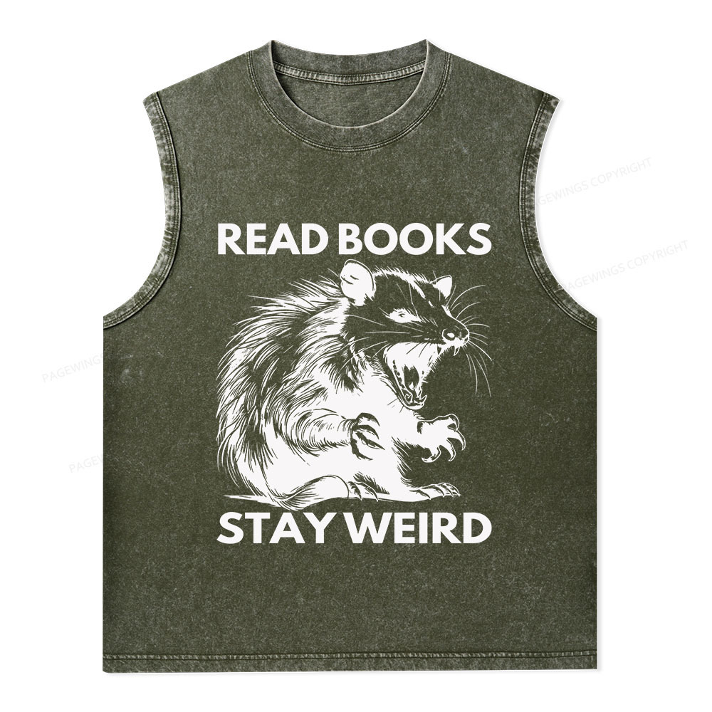 Pagewings Read Books Stay Weird Unisex Washed Tank Top