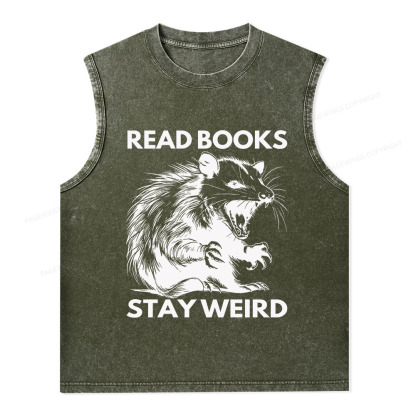 Pagewings Read Books Stay Weird Unisex Washed Tank Top