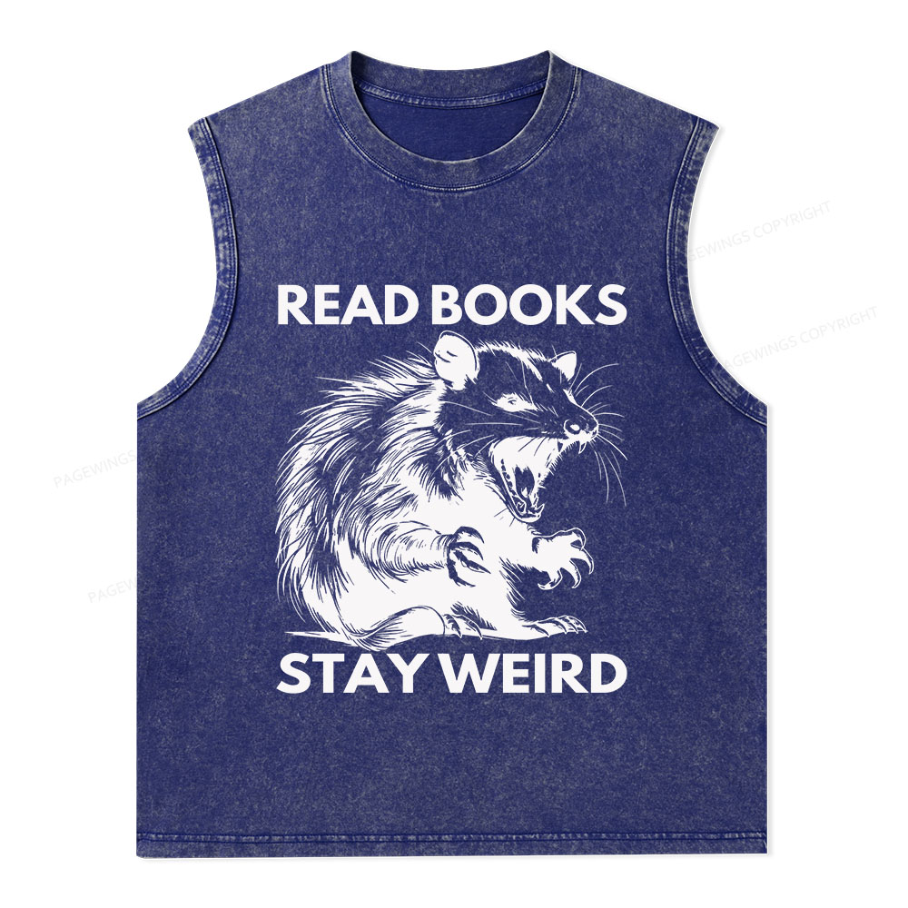 Pagewings Read Books Stay Weird Unisex Washed Tank Top