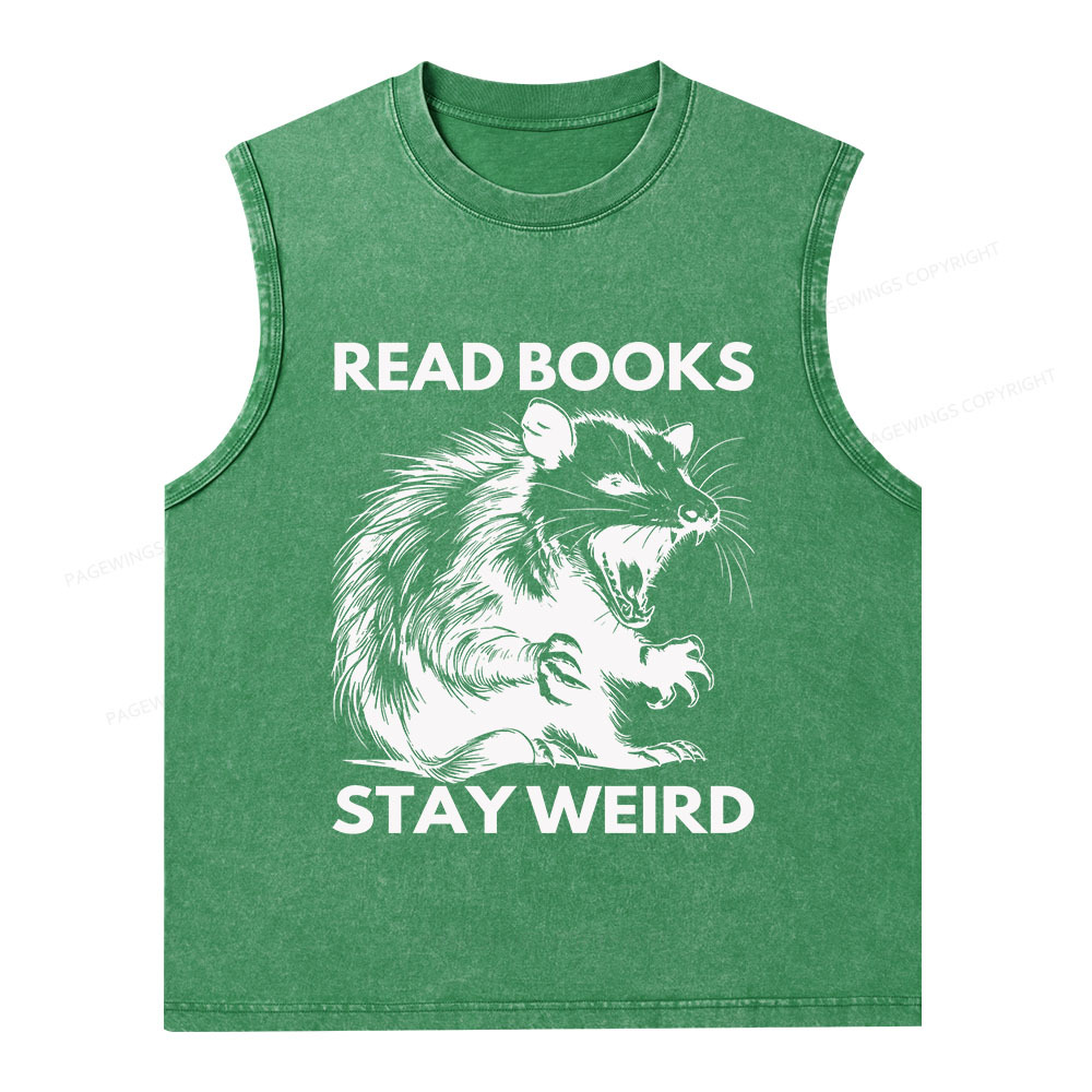 Pagewings Read Books Stay Weird Unisex Washed Tank Top