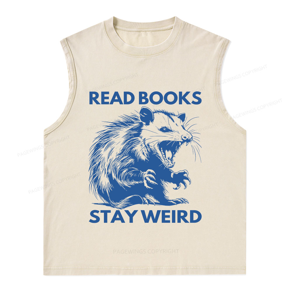Pagewings Read Books Stay Weird Unisex Washed Tank Top