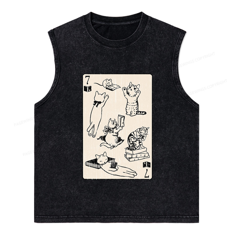 Pagewings Cats And Mouse Live In Peace With Books Unisex Washed Tank Top