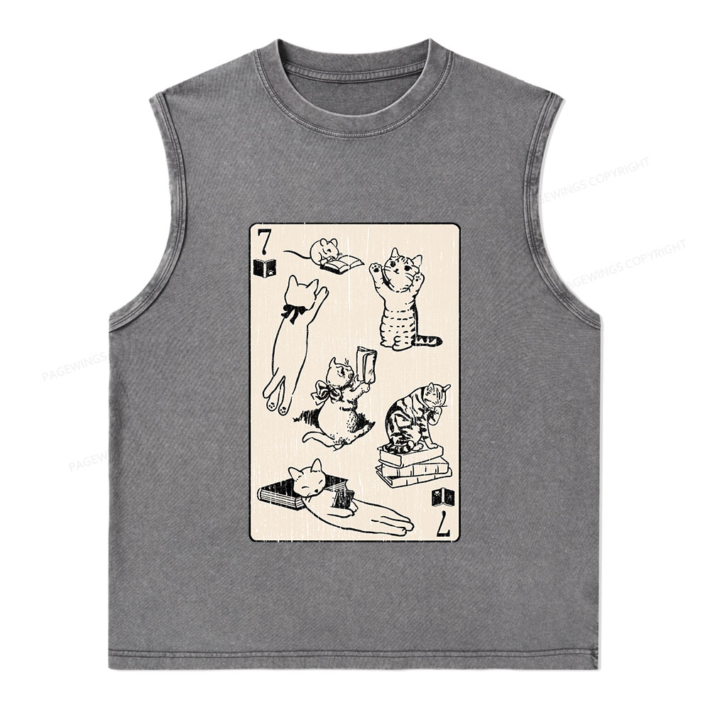 Pagewings Cats And Mouse Live In Peace With Books Unisex Washed Tank Top