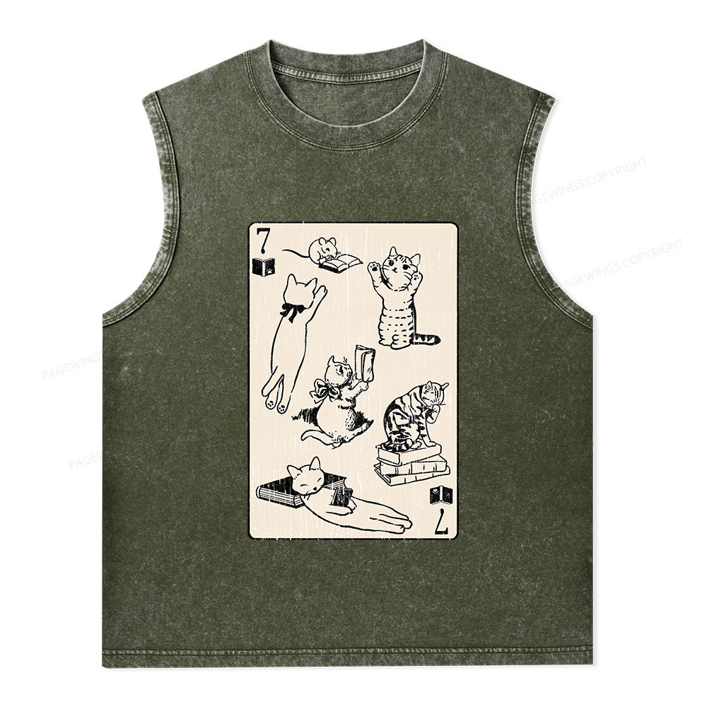 Pagewings Cats And Mouse Live In Peace With Books Unisex Washed Tank Top