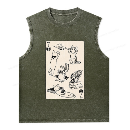 Pagewings Cats And Mouse Live In Peace With Books Unisex Washed Tank Top