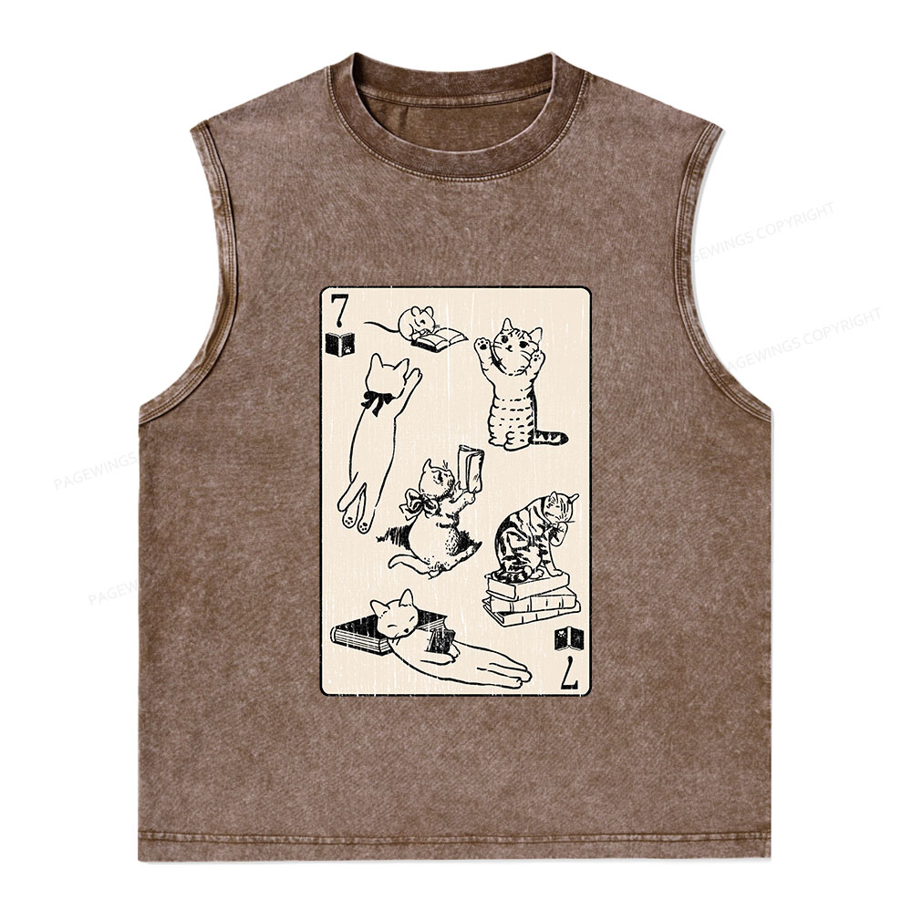 Pagewings Cats And Mouse Live In Peace With Books Unisex Washed Tank Top
