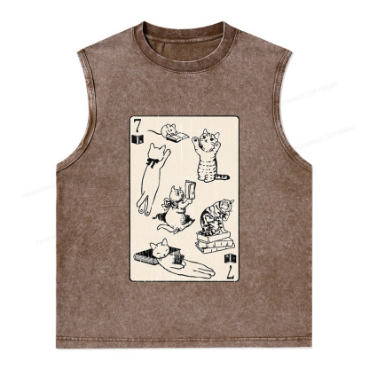 Pagewings Cats And Mouse Live In Peace With Books Unisex Washed Tank Top