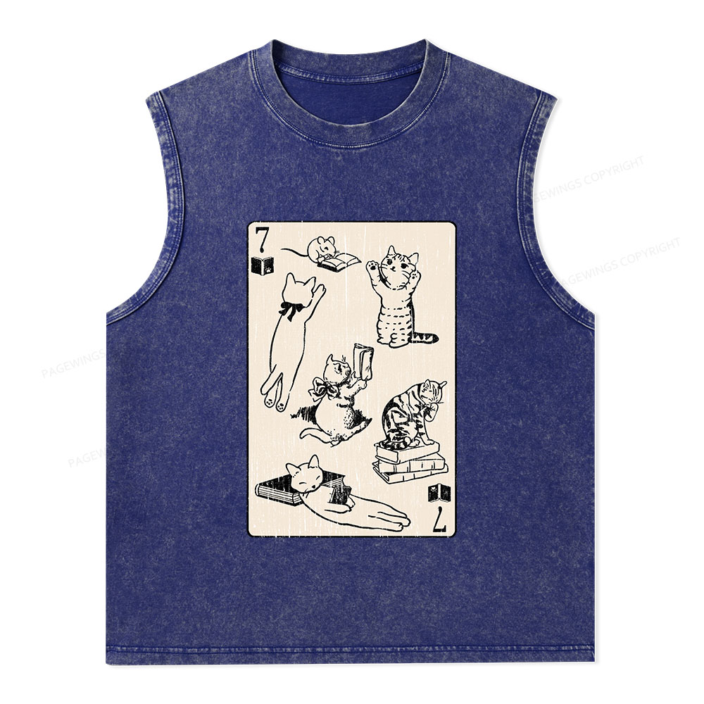 Pagewings Cats And Mouse Live In Peace With Books Unisex Washed Tank Top