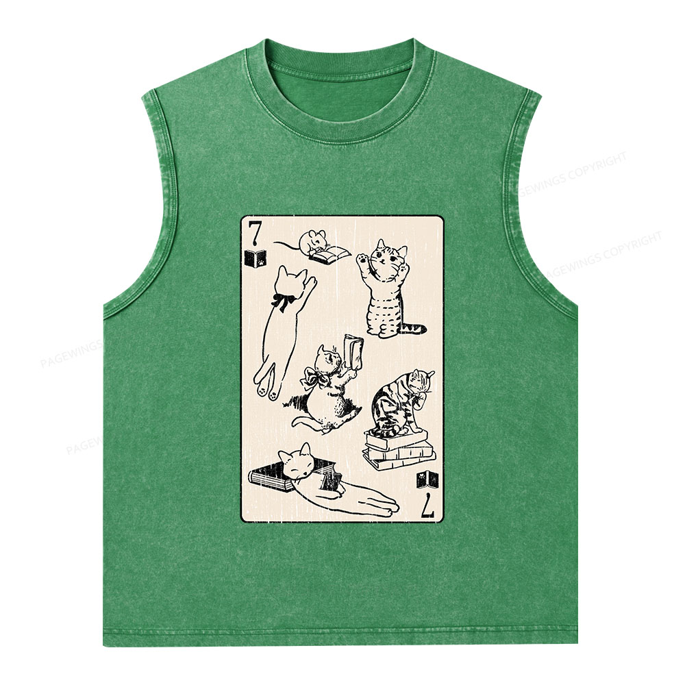 Pagewings Cats And Mouse Live In Peace With Books Unisex Washed Tank Top