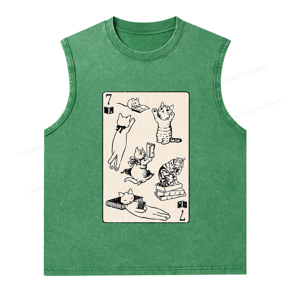 Pagewings Cats And Mouse Live In Peace With Books Unisex Washed Tank Top