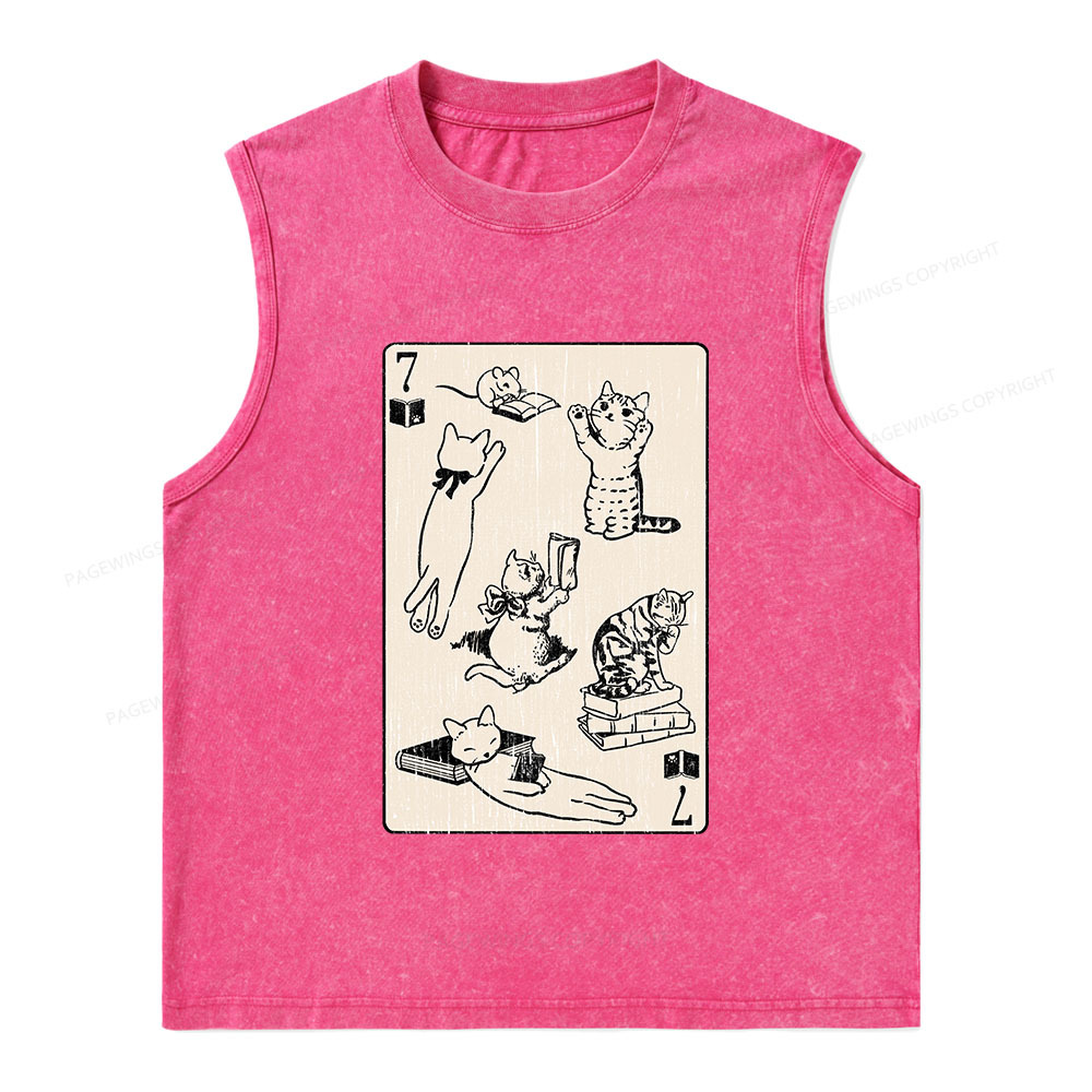 Pagewings Cats And Mouse Live In Peace With Books Unisex Washed Tank Top