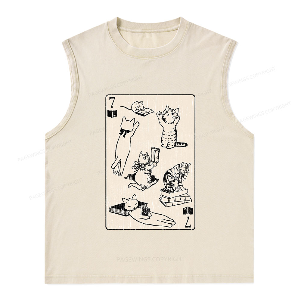Pagewings Cats And Mouse Live In Peace With Books Unisex Washed Tank Top