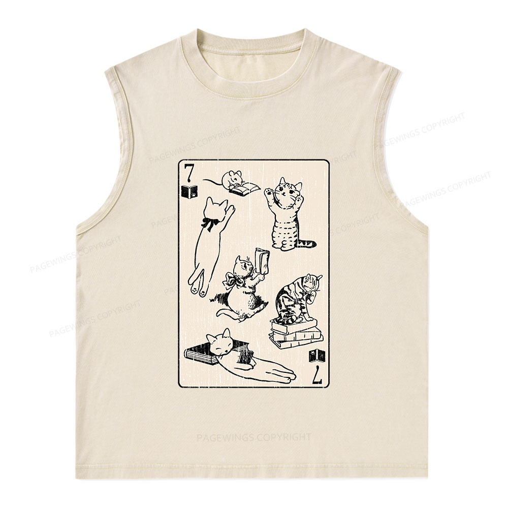Pagewings Cats And Mouse Live In Peace With Books Unisex Washed Tank Top