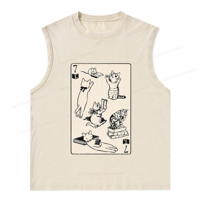 Pagewings Cats And Mouse Live In Peace With Books Unisex Washed Tank Top